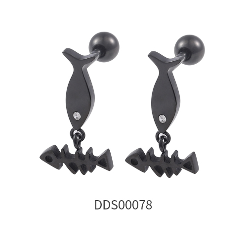 Black PVD Coated 316L Surgical Steel Ear Stud with Stone