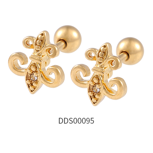 Gold PVD Coated 316L Surgical Steel Ear Stud with Stone