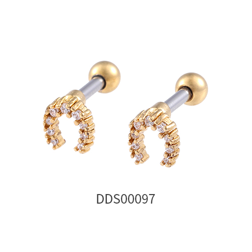 Gold PVD Coated 316L Surgical Steel Ear Stud with Stone