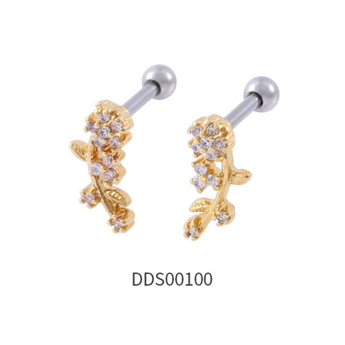 Gold PVD Coated 316L Surgical Steel Ear Stud with Stone