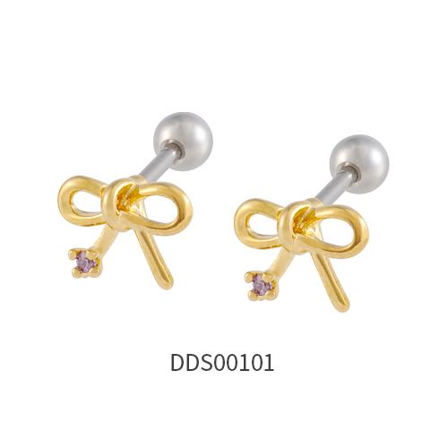 Gold PVD Coated 316L Surgical Steel Ear Stud with Stone