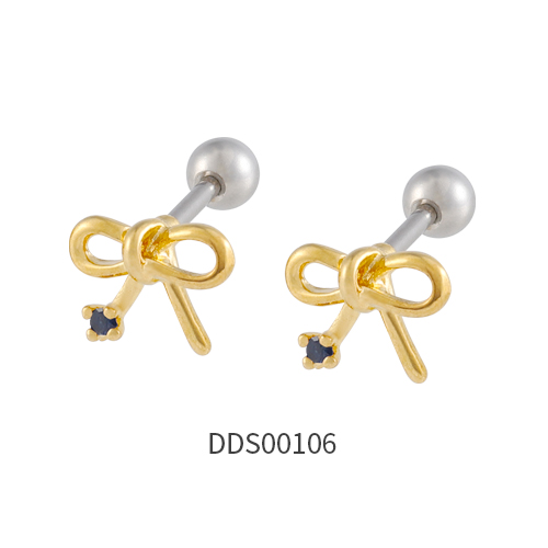 Gold PVD Coated 316L Surgical Steel Ear Stud with Stone