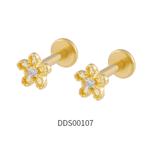 Gold PVD Coated 316L Surgical Steel Ear Stud with Stone
