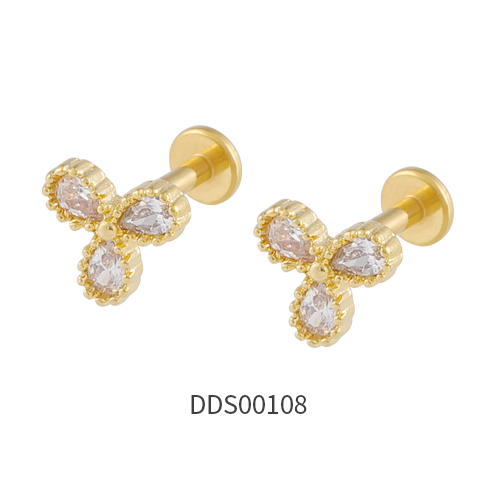 Gold PVD Coated 316L Surgical Steel Ear Stud with Stone