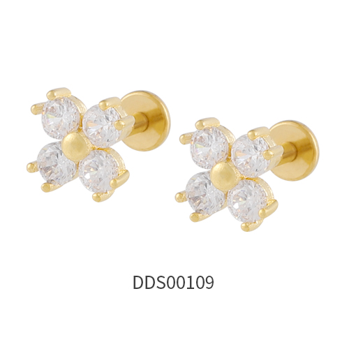 Gold PVD Coated 316L Surgical Steel Ear Stud with Stone