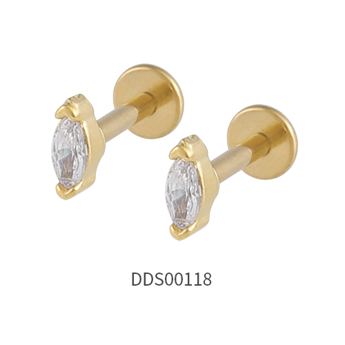 Gold PVD Coated 316L Surgical Steel Ear Stud with Stone