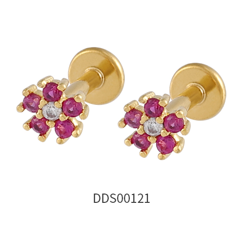 Gold PVD Coated 316L Surgical Steel Ear Stud with Stone