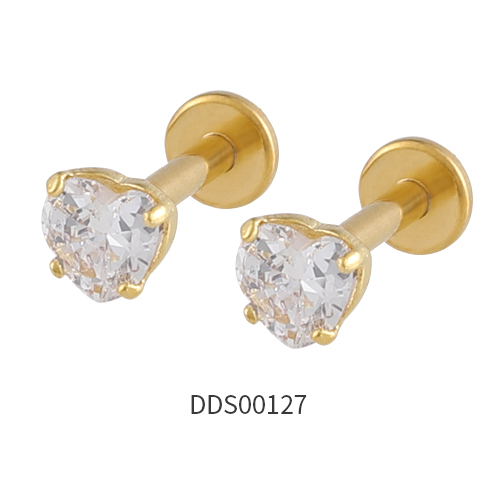 Gold PVD Coated 316L Surgical Steel Ear Stud with Stone
