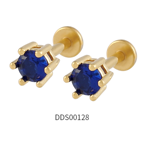Gold PVD Coated 316L Surgical Steel Ear Stud with Stone