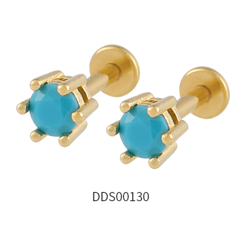 Gold PVD Coated 316L Surgical Steel Ear Stud with Stone
