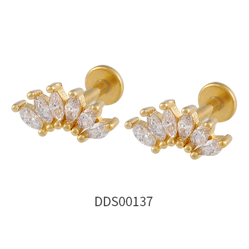 Gold PVD Coated 316L Surgical Steel Ear Stud with Stone