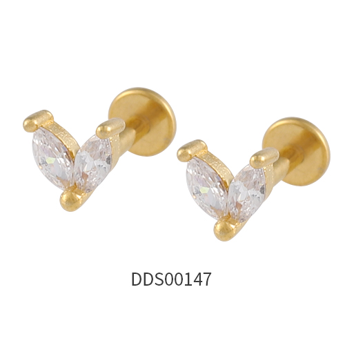 Gold PVD Coated 316L Surgical Steel Ear Stud with Stone