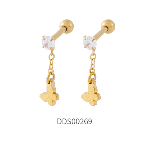Gold PVD Coated 316L Surgical Steel Ear Stud with Stone
