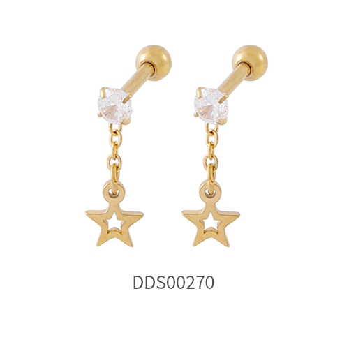 Gold PVD Coated 316L Surgical Steel Ear Stud with Stone