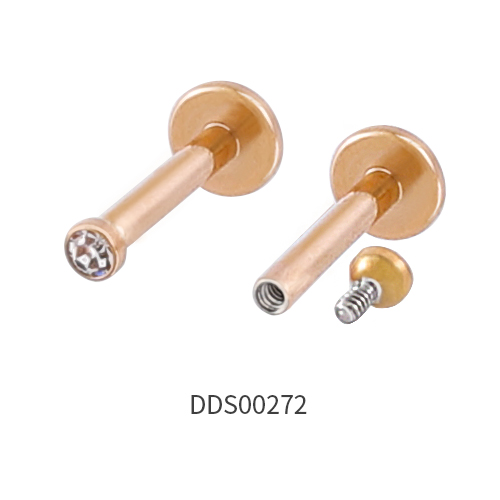 Rose Gold PVD Coated 316L Surgical Steel Earring Labret with Stone