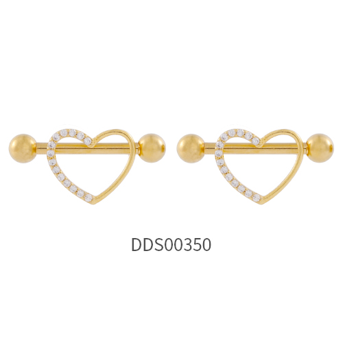 Gold PVD Coated 316L Surgical Steel Nipple Ring with Crystal Stone